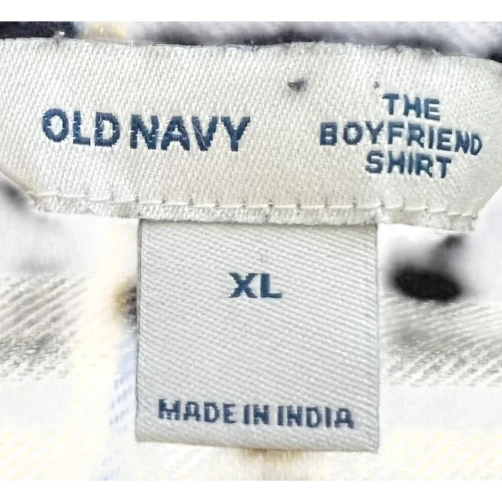 Old Navy Womens XL Boyfriend Shirt 100% Cotton Plaid Navy White - Picture 5 of 7